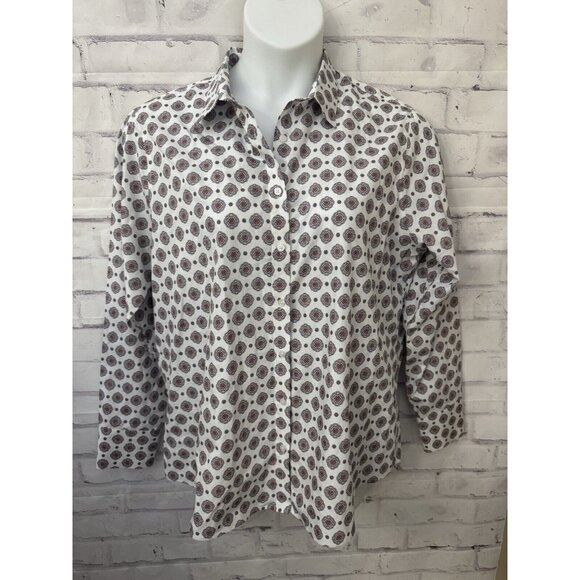 Lands’ end size 18 No Iron Supima Button Front Long Sleeve Shirt Ivory‎ Circle - Picture 1 of 9